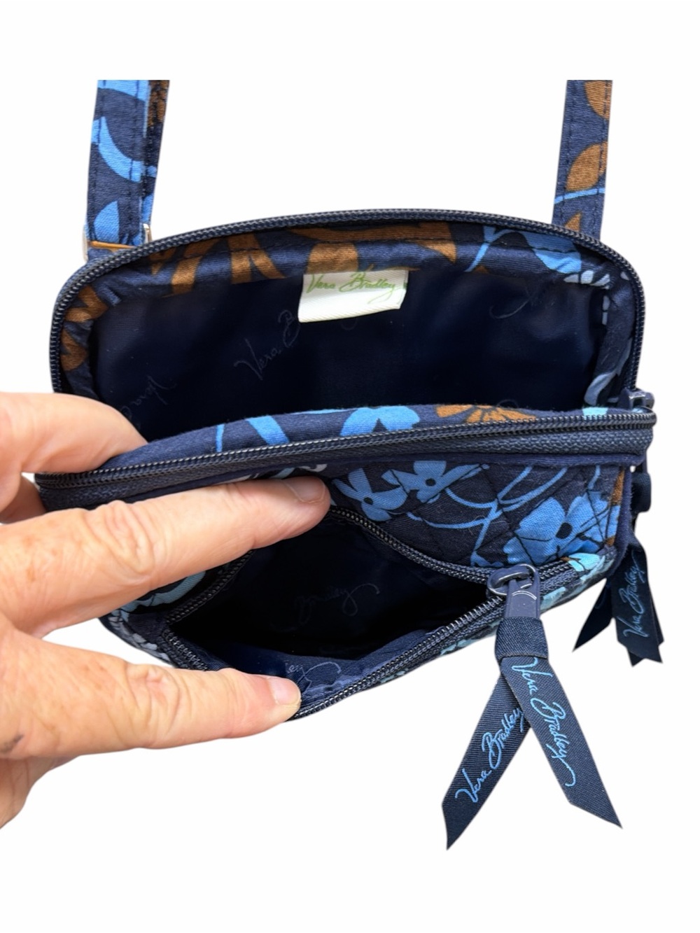 Vera Bradley Mini Hipster Crossbody Bag – Retired Blue & Brown Floral Print - Picture 5 of 8